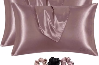 GO WELL Solid Satin Silk Pillow Covers Pack of 2 for Hair and Skin-with Satin Scrunchies