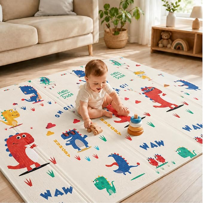 Latest Deal On LILTOES Speedy Saurus Double-Sided Waterproof Baby Play Mat for Kids - Dealsified