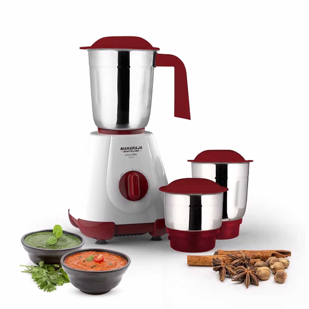 Latest Deal On Maharaja Whiteline 500W Mixer Grinder with 3 Stainless Steel Jars with lid - Dealsified