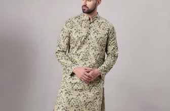 Majestic Man Men’s Cotton Regular Fit Casual Mandarin Collar Ethnic Motifs Printed Long Regular Kurta