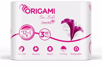 Origami 3 Ply Toilet Tissue Paper Roll – Pack of 12