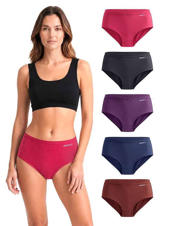 Latest Deal On SWAGR 5 Pack Women's High Coverage Super Combed Cotton Hipster Panty Set - Dealsified