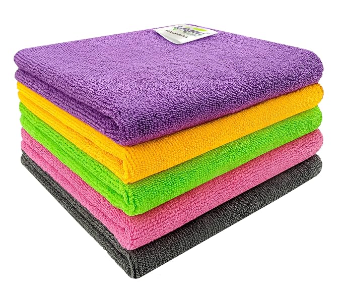 Latest Deal On SOFTSPUN Microfiber Cloth 5pcs 40x40cms 340 GSM Multi-Color - Dealsified