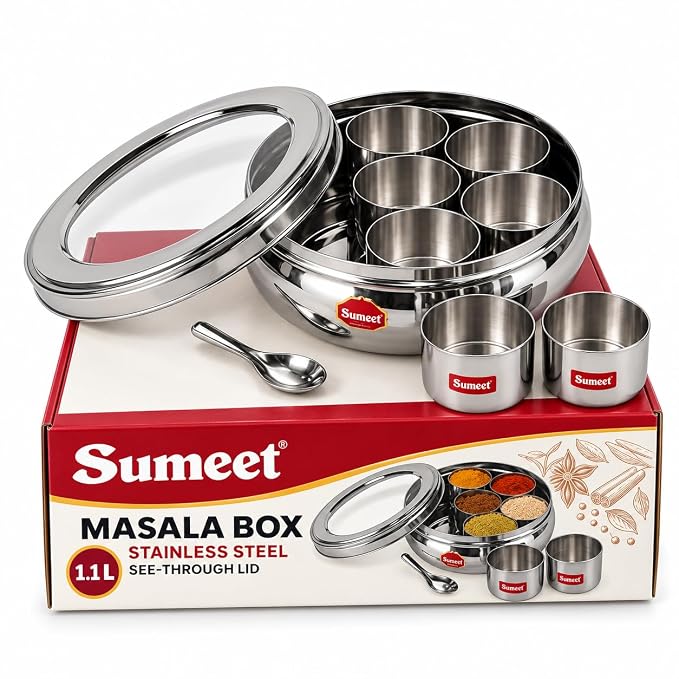 Latest Deal On Sumeet Stainless Steel Belly Shape Masala Box, Small, Beige - Dealsified