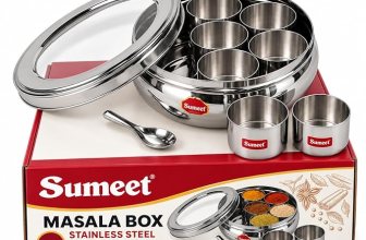 Sumeet Stainless Steel Belly Shape Masala Box, Small, Beige