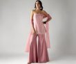 FIORRA Women Light Pink Crush Organza Hand Work Straight Kurta Set with Dupatta