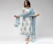 Nermosa Women Cotton Block Printed Kurta Pant With Dupatta