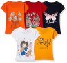 T2F Girls Cotton Printed Regular Fit T-Shirt (Pack of 5)