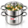 Vinod Steamer for Kitchen 2-Tier Stainless Steel with Glass Lid