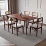 WOODY Furniture™ Solid Wood Dining Table 6 Seater with Cushion Chairs Wooden Rattan Dining Room Set Six Seater Dinner Table Furniture for Living Room Home